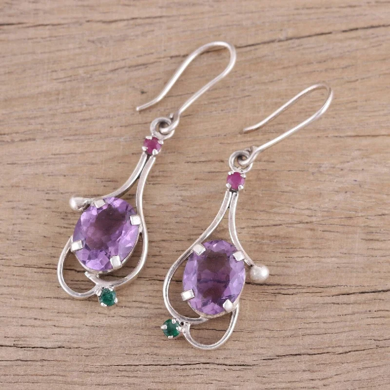 seven-gem chandelier earrings-NOVICA Alluring Glisten, Multi-gemstone dangle earrings - 1.6*0.5