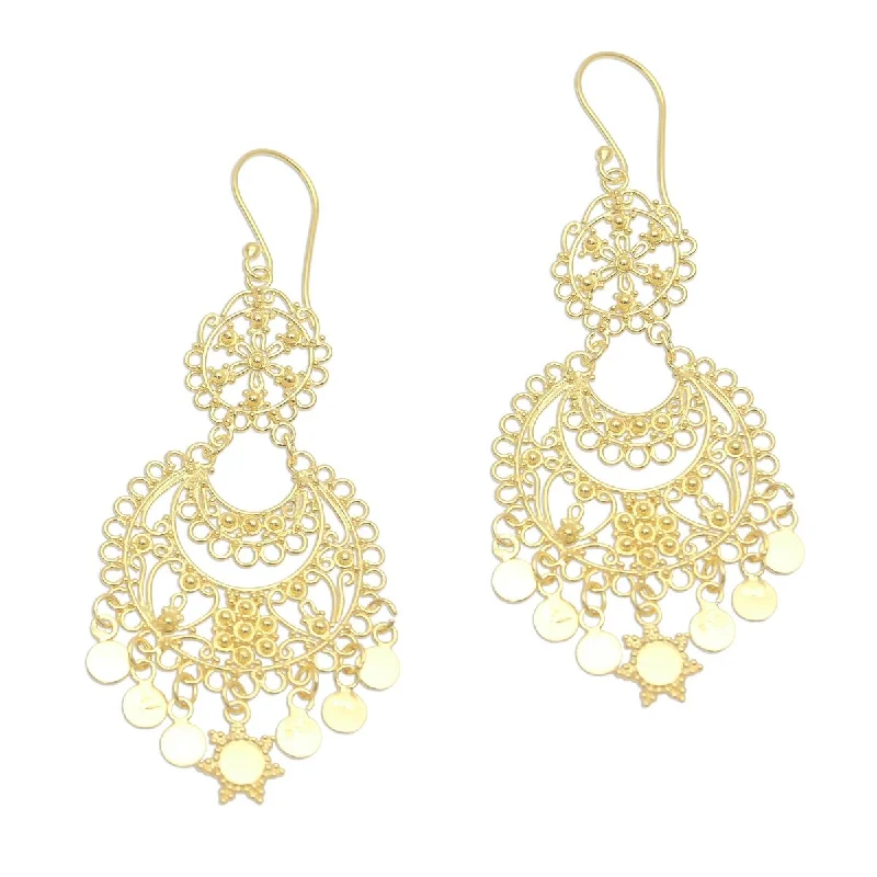 retro amber earrings-NOVICA Bali Glamour, Gold plated sterling silver chandelier earrings - 3L*1.1W