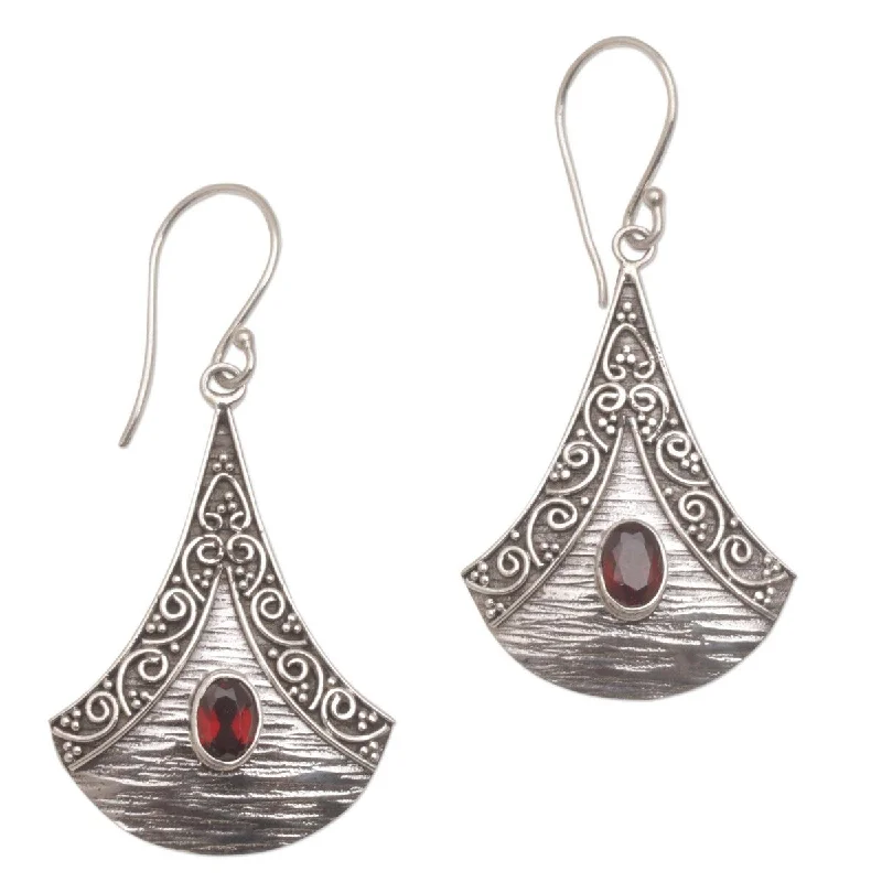 deco amber earrings-NOVICA Blade Falling, Garnet dangle earrings - 1.8*0.9