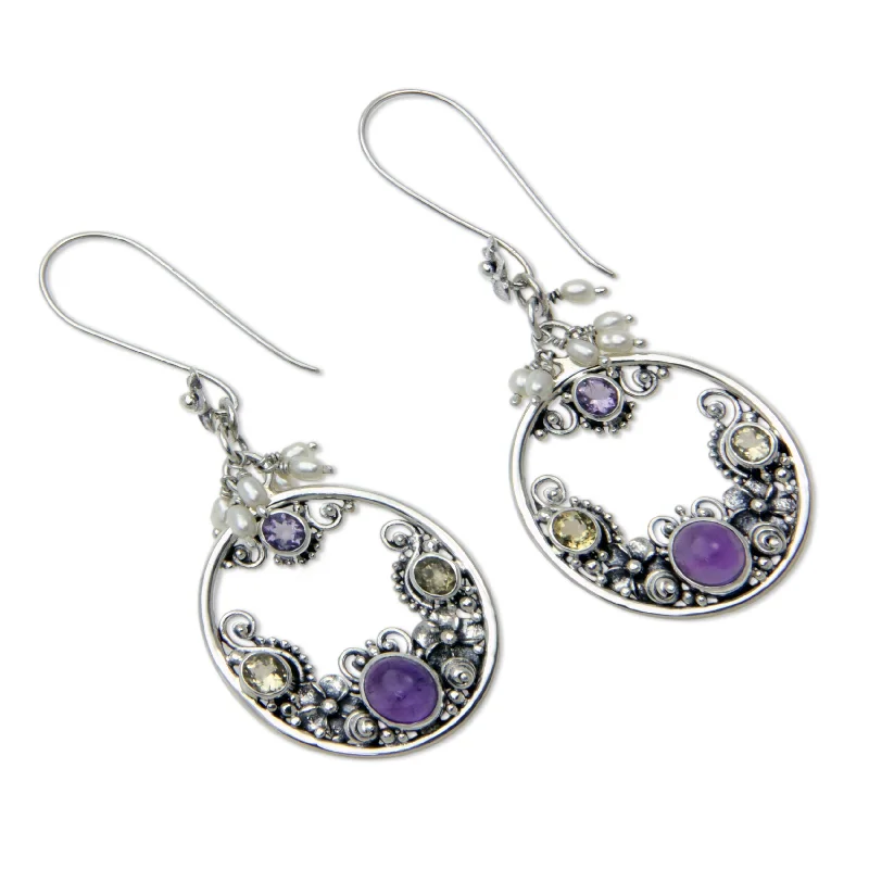 slender drop earrings-NOVICA Cultured Pearl and Amethyst Earrings 'Frangipani Moons' (Indonesia) - 2.4L*1.1W