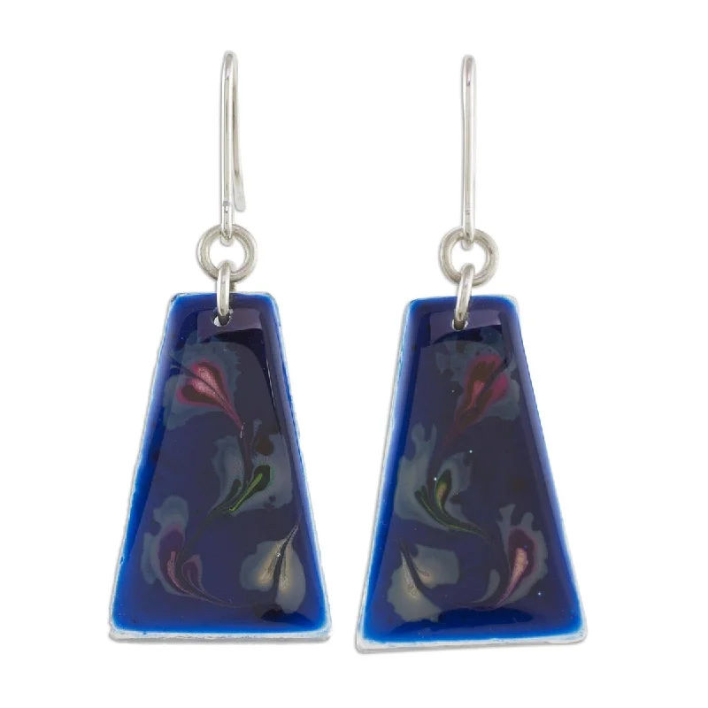 floral-themed earrings-NOVICA Deep Sea Currents, Art glass dangle earrings - 1.9L*0.7W