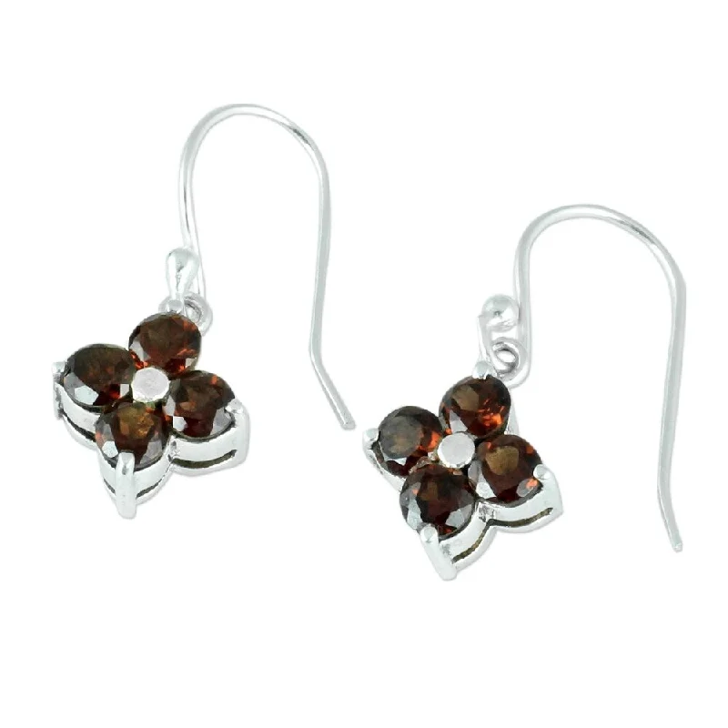 slender couple earrings-NOVICA Handmade Petite Petals Sterling Silver Garnet Earrings (India) - Red - 1*0.4