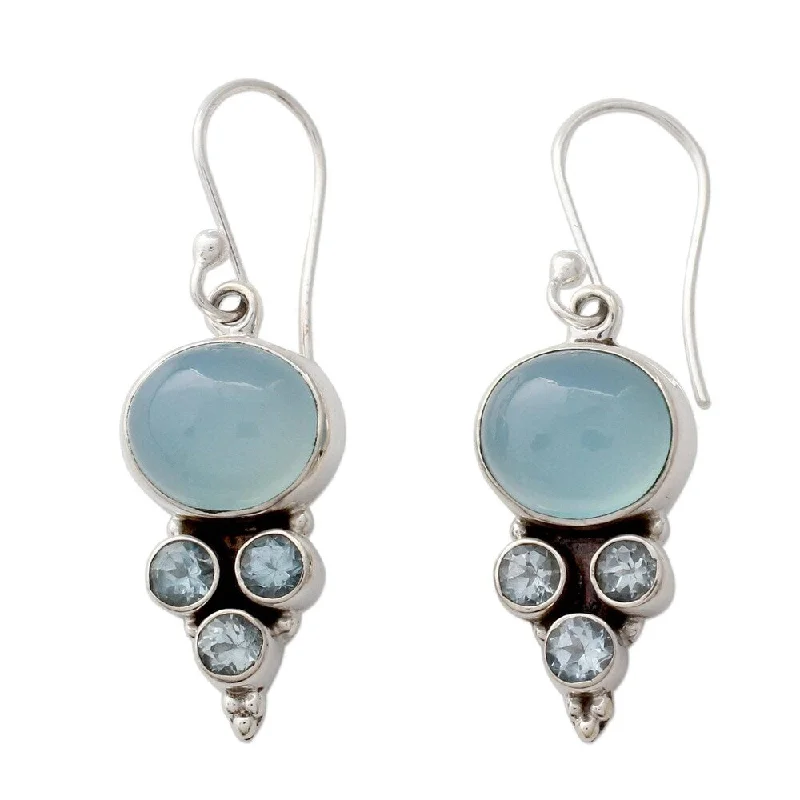 tech sleek earrings-NOVICA Handmade Sterling Silver Bubbling Stream Topaz Chalcedony Earrings (India) - 1.6*0.5