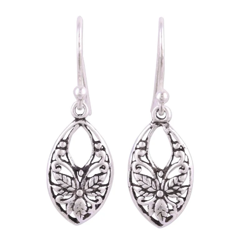 sculpted stud earrings-NOVICA Handmade Sterling Silver 'Bygone Flowers' Earrings (India) - 1.3*0.4