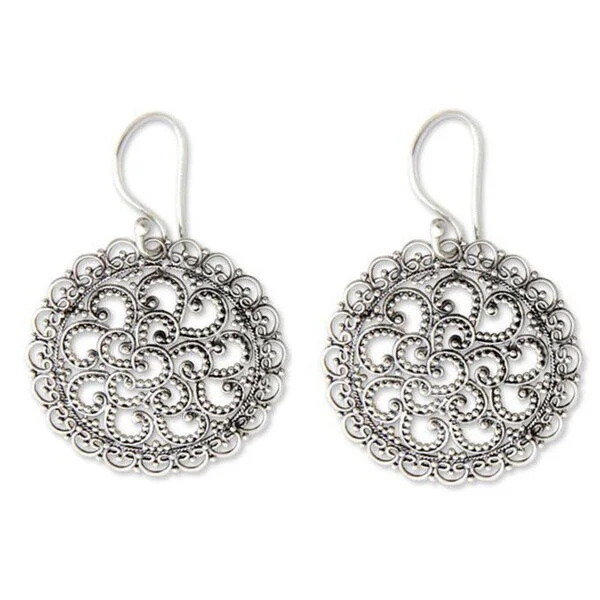 morganite drop earrings-NOVICA Handmade Sterling Silver 'Filigree Chrysanthemum' Earrings (Indonesia)