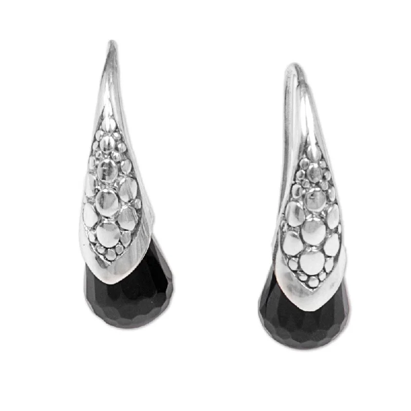 distressed silver hoop earrings-NOVICA Handmade Sterling Silver Midnight Spell Onyx Earrings (Indonesia) - 1*0.3