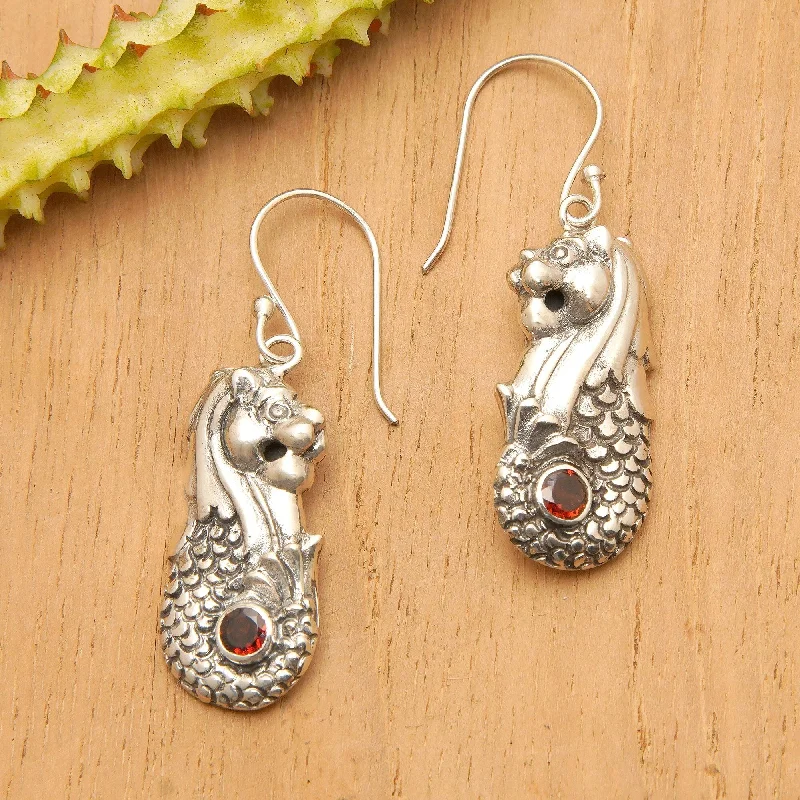 adaptable hoop earrings-NOVICA Handmade Sterling Silver 'Red Lion Fish' Garnet Earrings (Indonesia) - 1.6*0.5