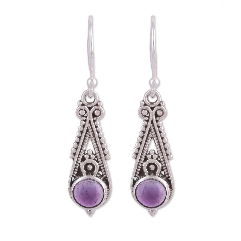 bronze hoop earrings-NOVICA Handmade Sterling Silver 'Regal Peaks' Amethyst Earrings (India) - 1.5*0.3