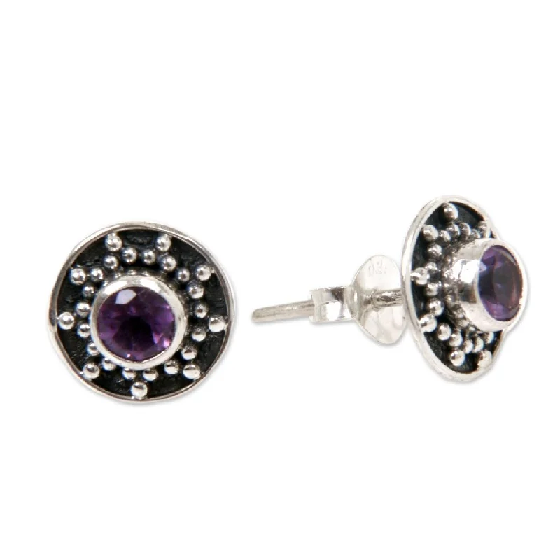 gothic emerald hoop earrings-NOVICA Handmade Sterling Silver 'Winter Halo' Amethyst Earrings (Indonesia)