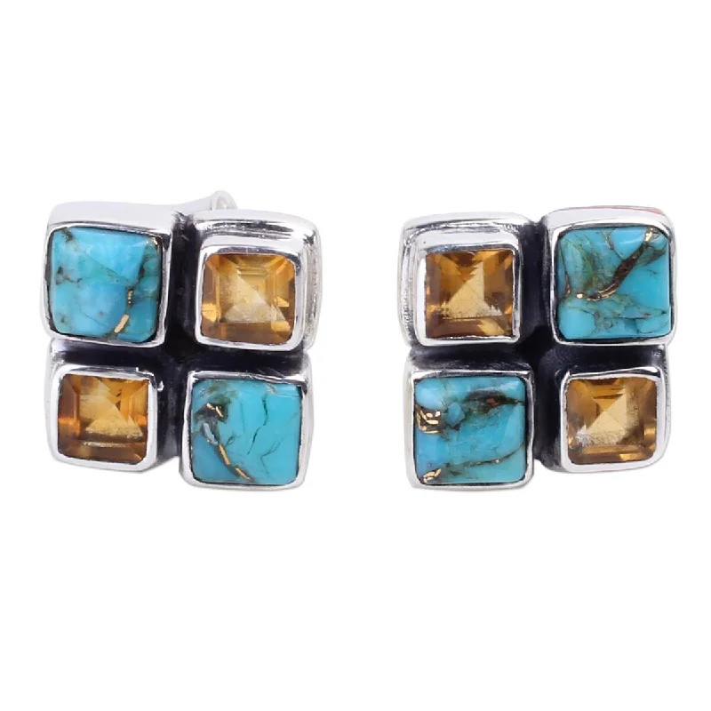 ripple-shaped earrings-NOVICA Harmonious Sky, Citrine button earrings - 0.5*0.5