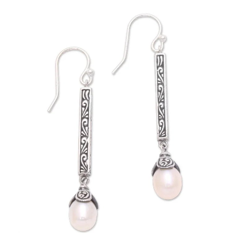 drifter chandelier earrings-NOVICA Mermaid Melody, Cultured pearl dangle earrings - 2.2*0.3