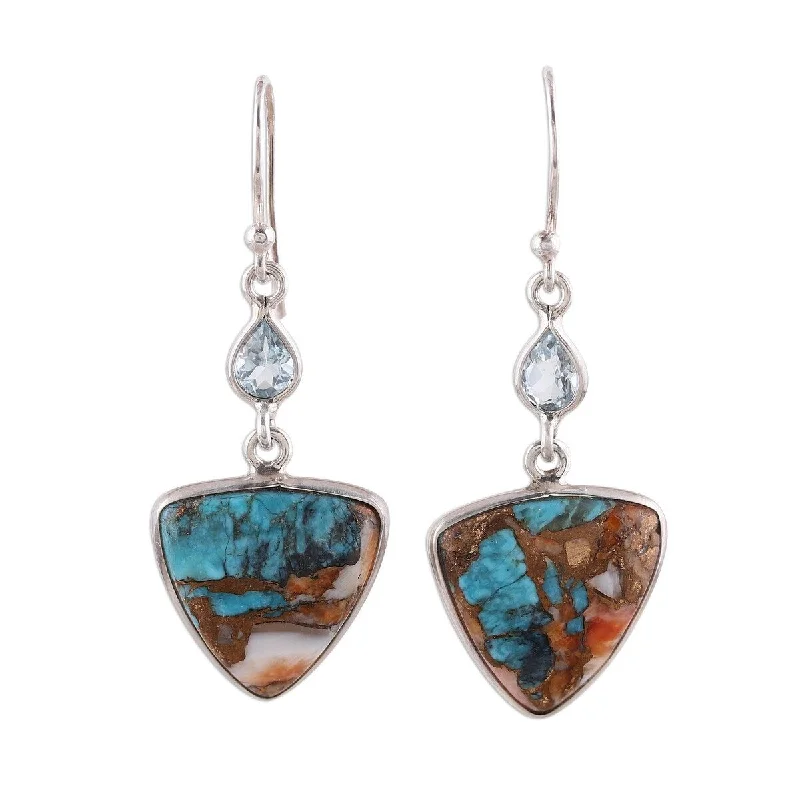 rose gold seven-layer earrings-NOVICA Royal Colors, Reconstituted turquoise dangle earrings - 1.7*0.6