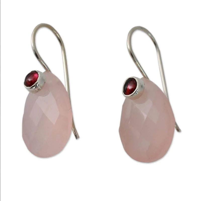 tech matte earrings-NOVICA Sterling Silver 'Rosy Outlook' Chalcedony Garnet Earrings (India)