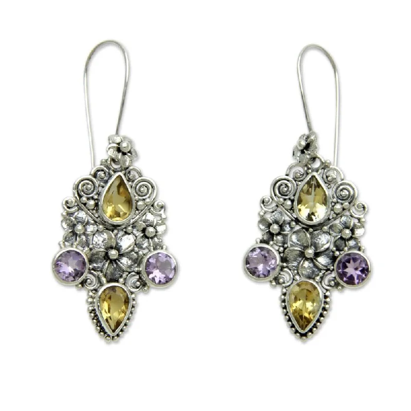 retro emerald earrings-NOVICA Sterling Silver Secret Garden Citrine Amethyst Earrings (Indonesia) - 2.2L*0.9W