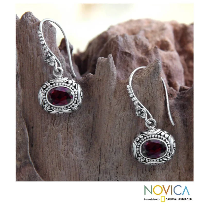 ripple gemstone earrings-NOVICA Sterling Silver 'Soul of Jasmine' Garnet Earrings (Indonesia) - 1.2*0.5