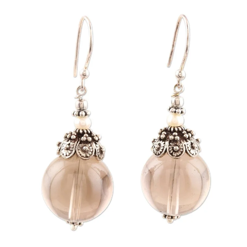 ancestral pearl earrings-NOVICA Winter Evening, Smoky quartz and cultured freshwater pearl dangle earrings - 1.9*0.6