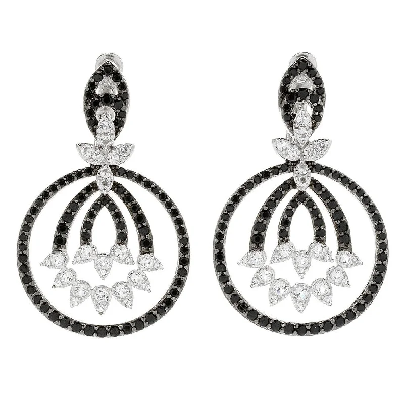 drifter aquamarine earrings-Rhodium Over Sterling Silver 4.3ctw White Topaz & Black Spinel Drop Earrings