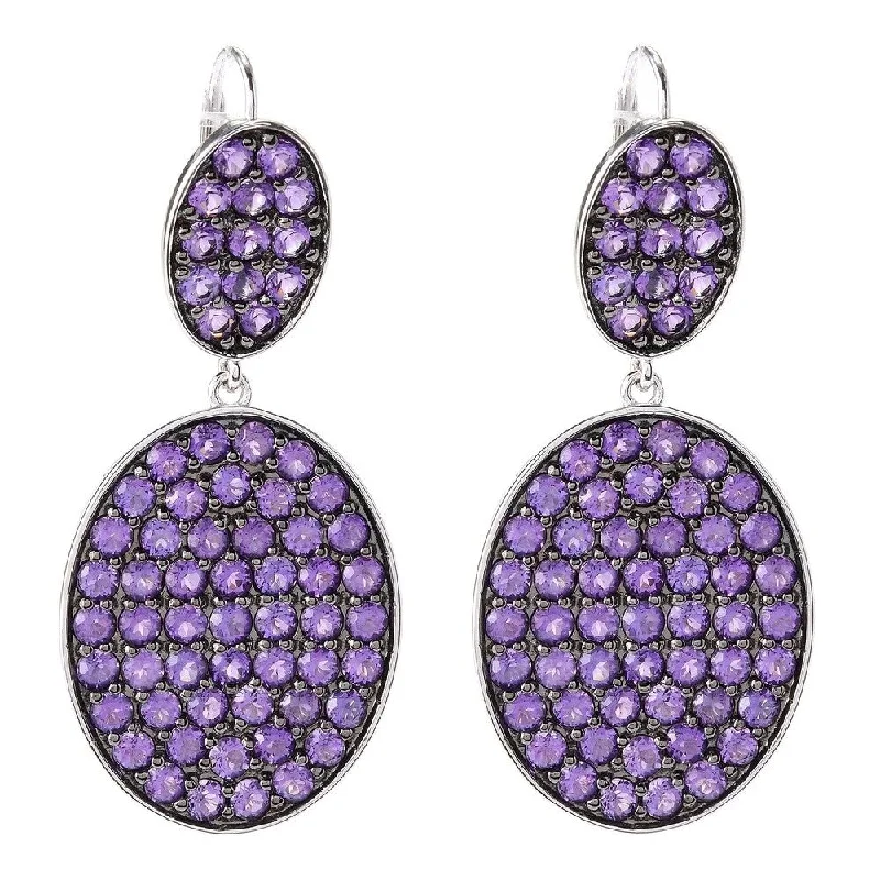 bronze hoop earrings-Rhodium Over Sterling Silver 7.8ctw African Amethyst Drop Earrings 1.8'L