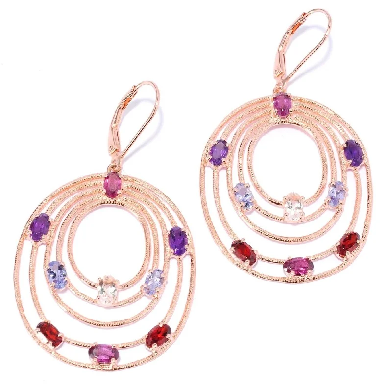 raw gold earrings-Rose Gold o/Silver 4.3ctw Rhodolite Garnet Multi Gemstones Dangle Earrings 2'L