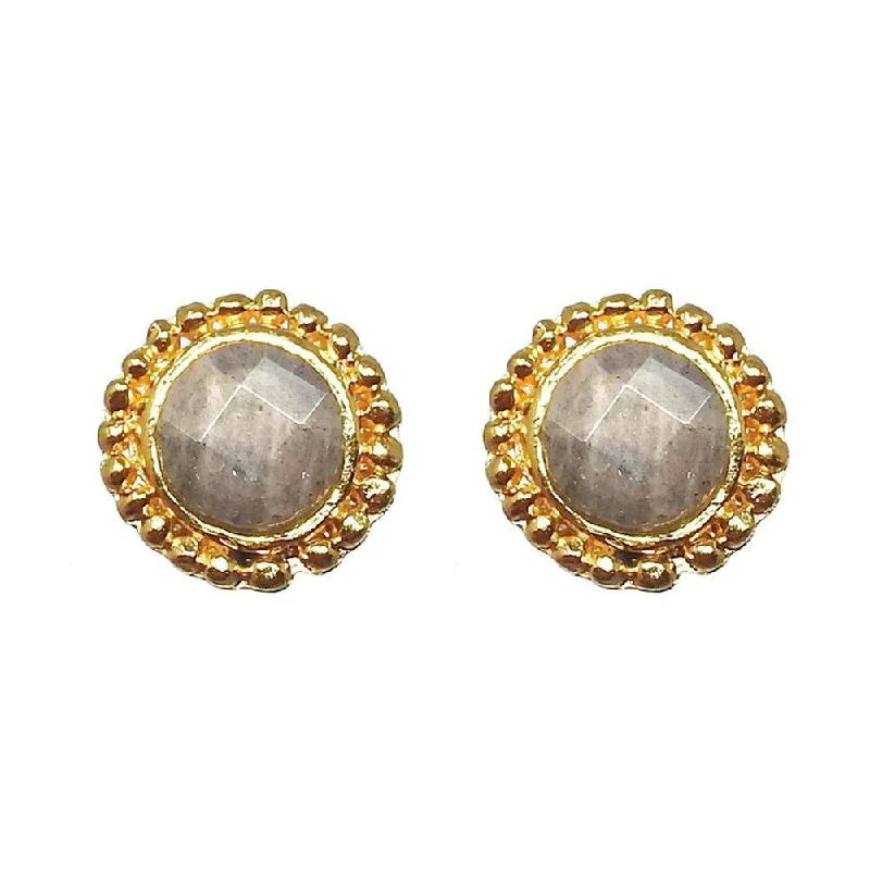 ripple-shaped drop earrings-Round Stud with Labradorite