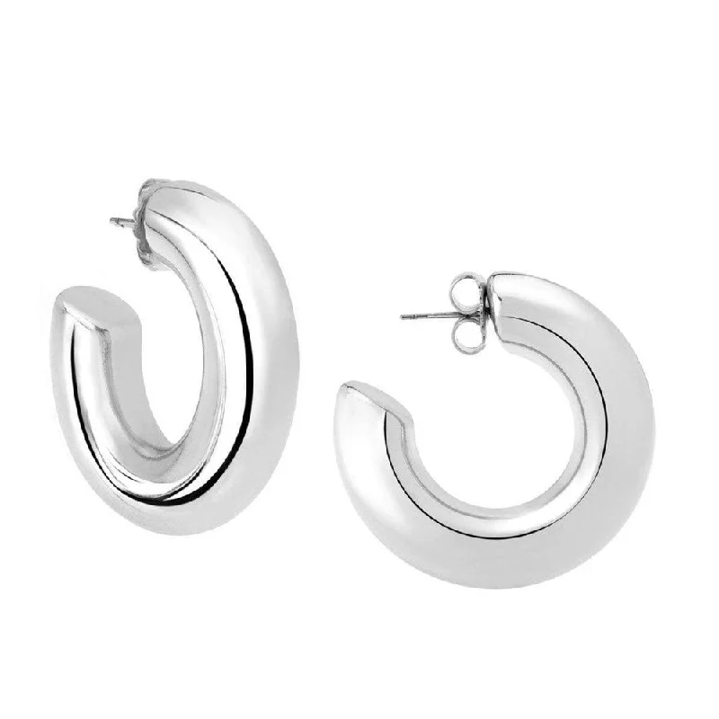 topaz hoop earrings-Silver Medium Hoop Earrings