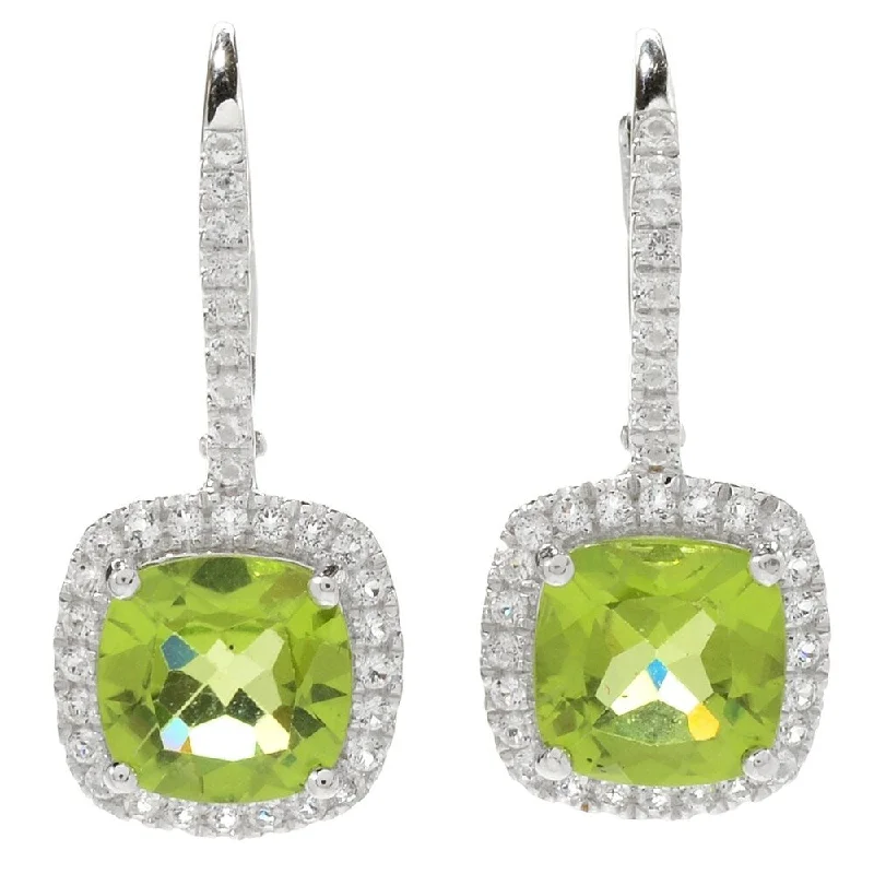 tech rivet earrings-Ster Silver Peridot & White Topaz Drop Lever Back Earrings - Green