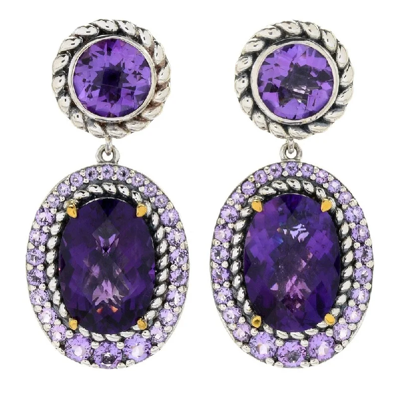 slender stud earrings-Sterling Silver 1.25" 14.08ctw Multi Cut Amethyst Halo Drop Earrings