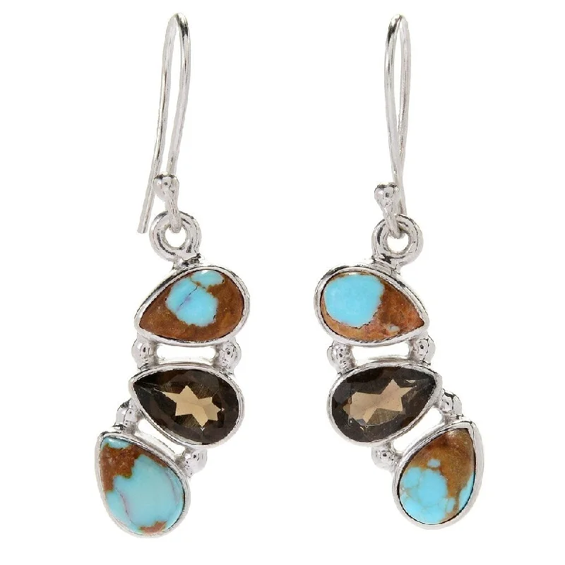 ancestral birthstone earrings-Sterling Silver 1.25" Turquoise & Mine Drop Earrings