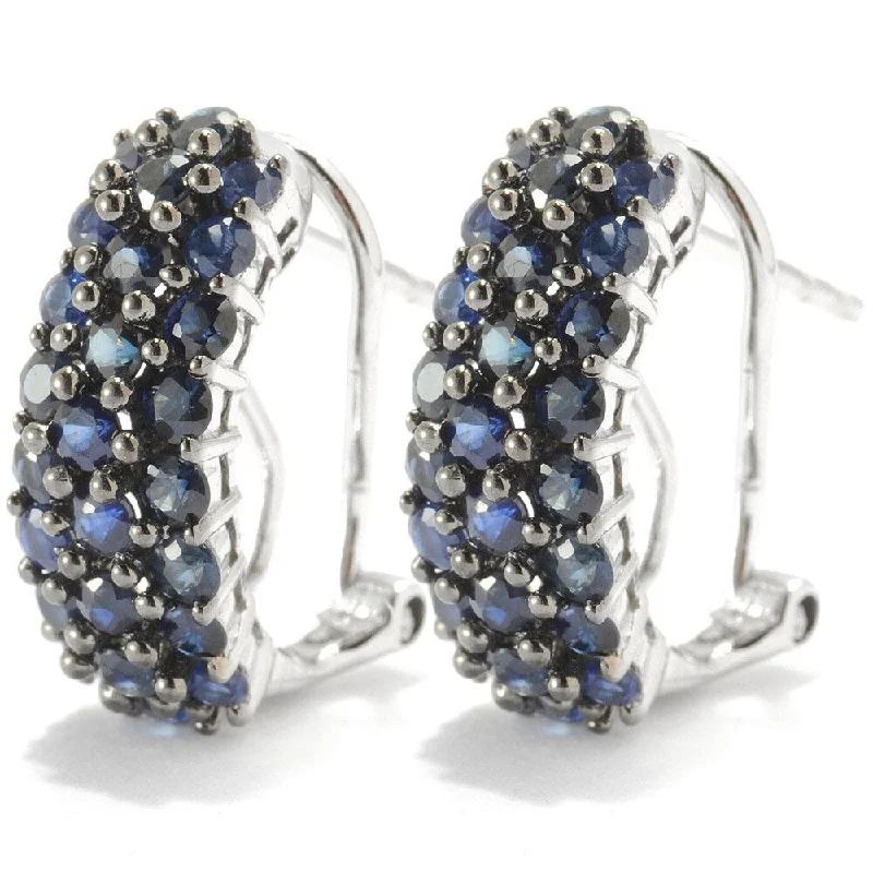 gothic emerald hoop earrings-Sterling Silver 1 3/4ct TGW Blue Sapphire Drop Omega Earrings