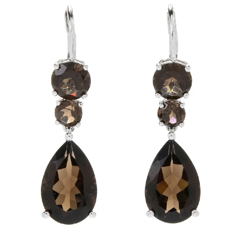 retro ruby stud earrings-Sterling Silver 1.5" Smoky Quartz Drop Earrings