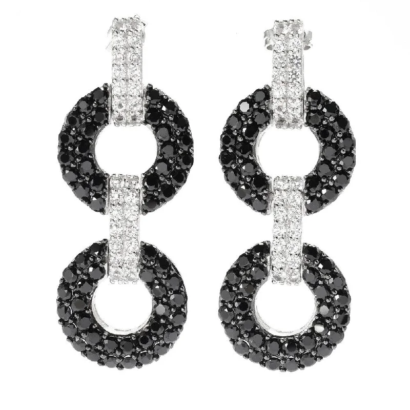 gothic topaz earrings-Sterling Silver 1.75" Black Spinel & White Topaz Earrings