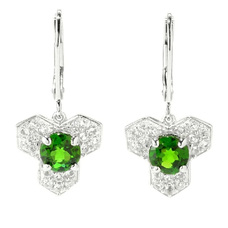 ripple-shaped earrings-Sterling Silver 2.17ctw Chrome Diopside White Topaz Drop & Dangle Earrings 1'L