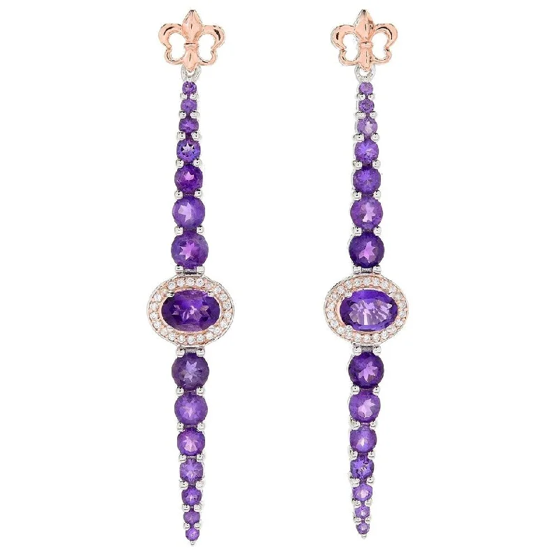 astral star earrings-Sterling Silver 2.5" Amethyst & White Zircon Graduated Earrings