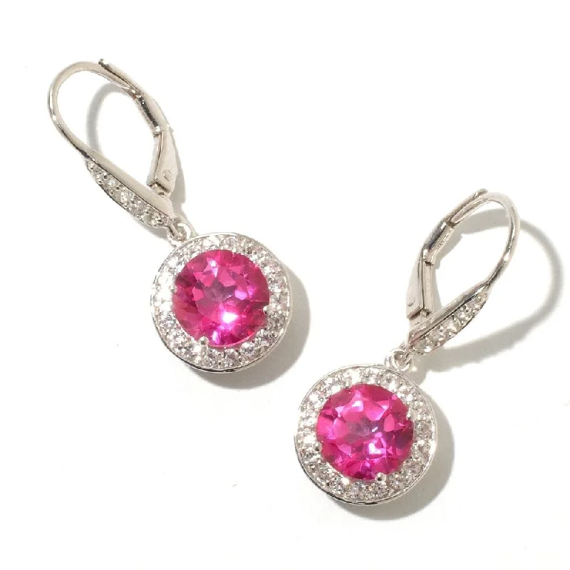 sprig hoop earrings-Sterling Silver 5.5ctw Pink & White Topaz Dangle Earrings 1'L