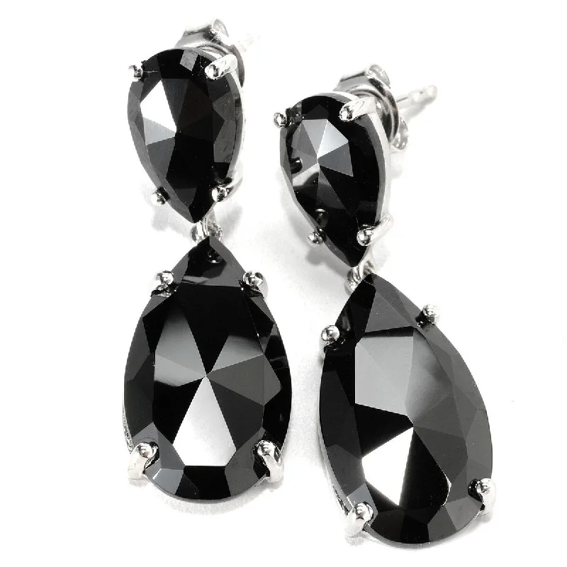 distressed silver earrings-Sterling Silver 925 Black Spinel Dangle Earrings