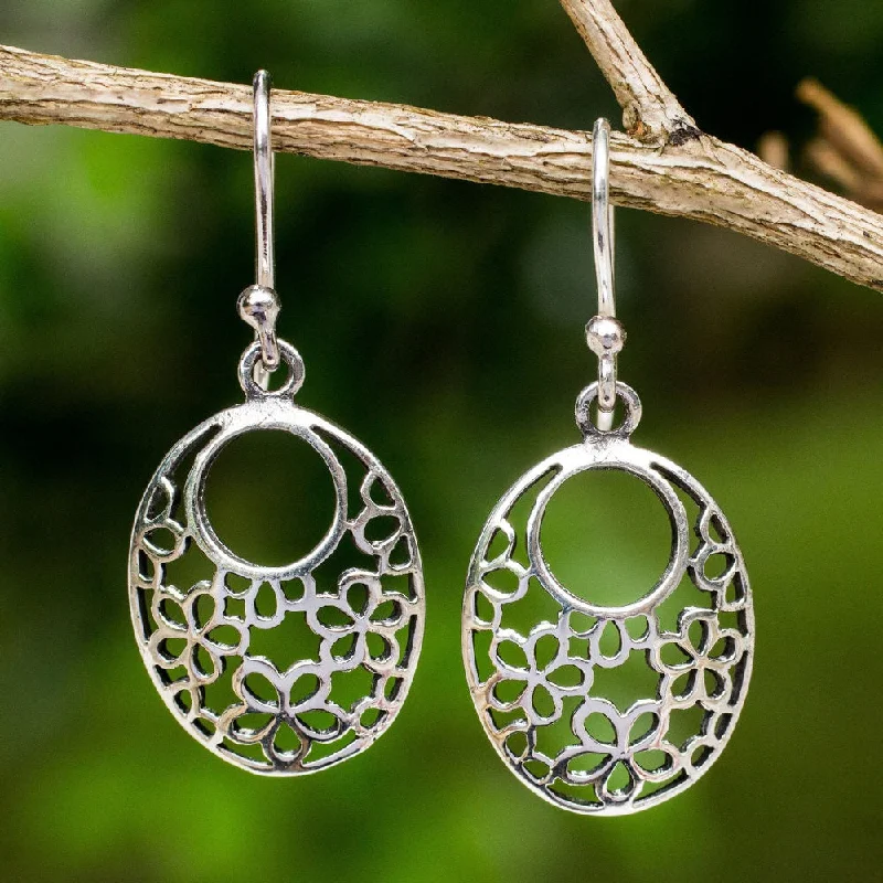 chiseled silver earrings-Sterling Silver 'Blooming Trance' Earrings (Thailand)