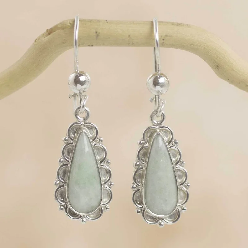 crescent wave drop earrings-Sterling Silver 'Blossoming Green Dew Jade Earrings (Guatemala)