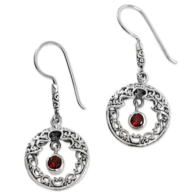 sprig stud earrings-Sterling Silver 'Cage of the Sun' Garnet Earrings - 18mm W * 41mm L