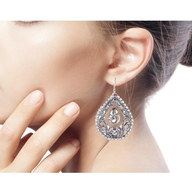 adaptable birthstone earrings-Sterling Silver Filigree Earrings, 'Water' (Indonesia)