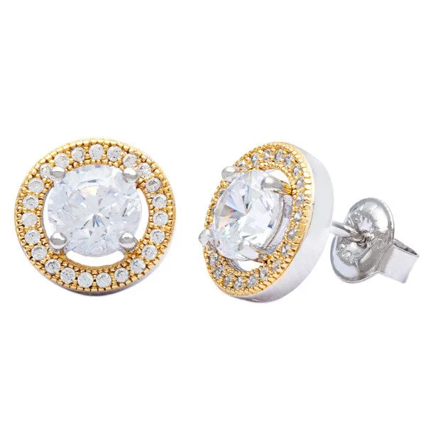 gleaming drop earrings-Sterling Silver GP Center Circle CZ and Micro Pave Earrings