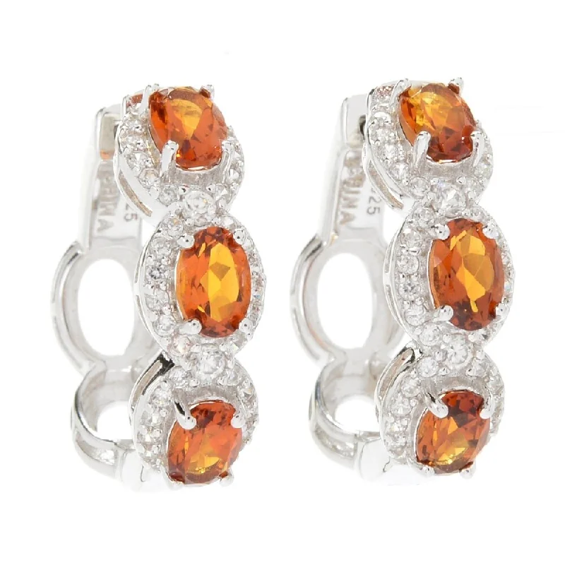 bronze hoop earrings-Sterling Silver Madeira Citrine Halo Clicker Back Earrings - Orange