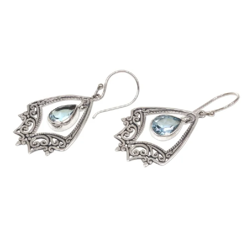 sculpted silver earrings-Sterling Silver 'Precious Hope' Blue Topaz Earrings - 1.7*0.9