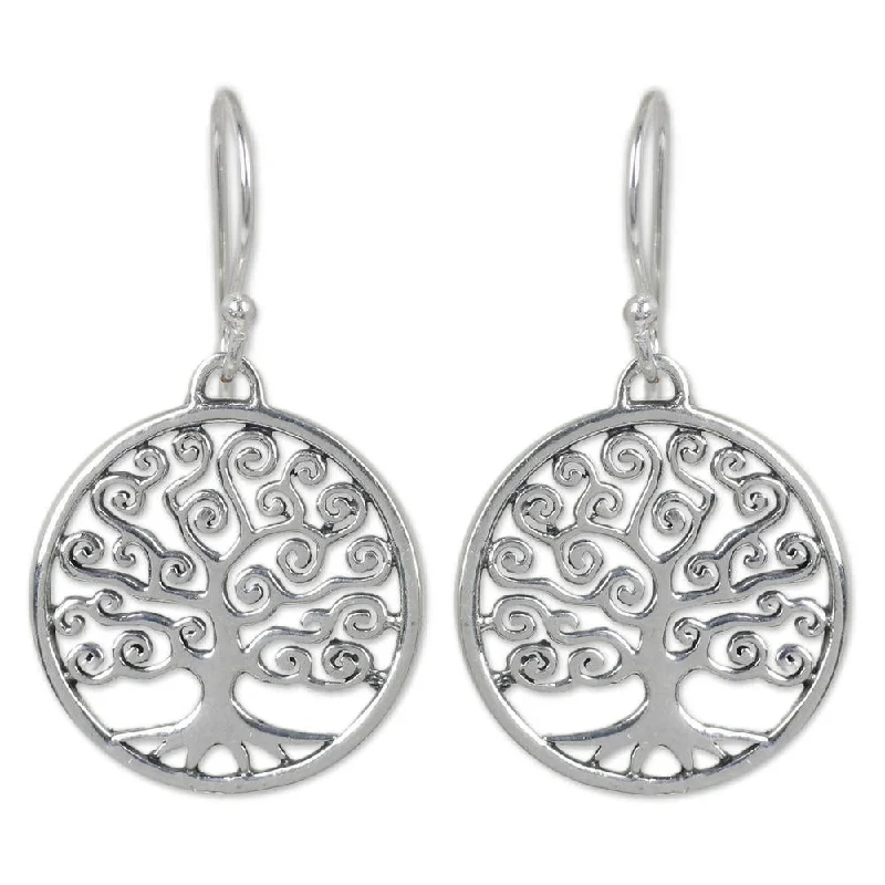 ripple-shaped charm earrings-Sterling Silver 'Spiral Tree' Earrings (Thailand)