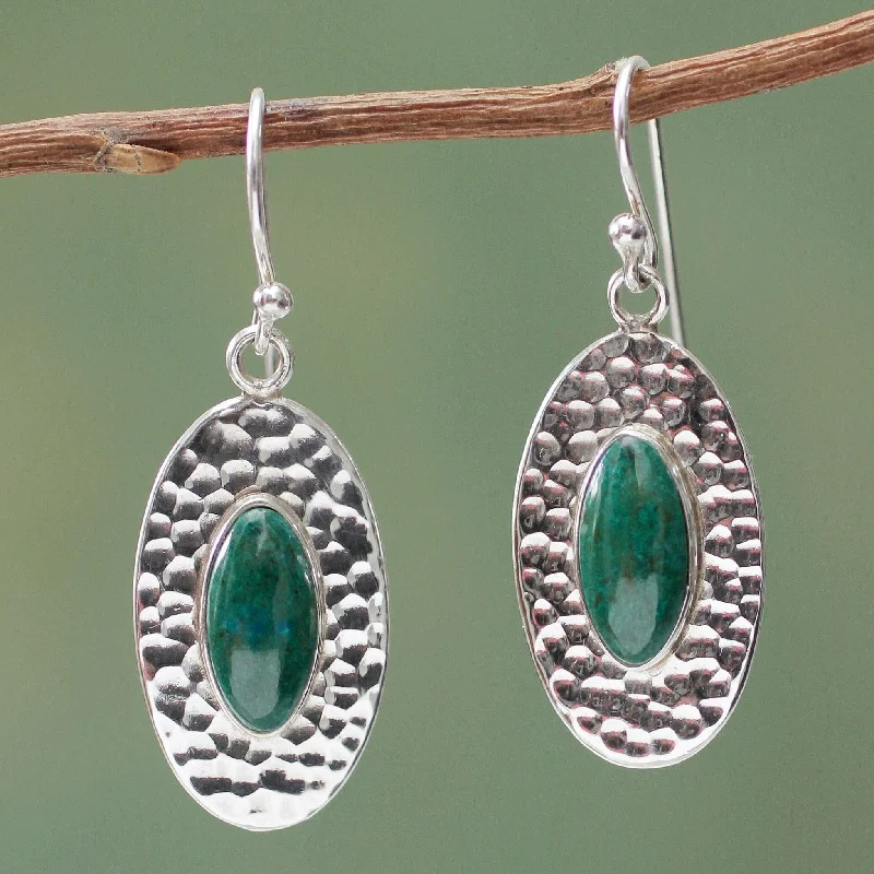 rose gold seven-hoop earrings-Sterling Silver Unconditional Chrysocolla Dangle Earrings (Peru)