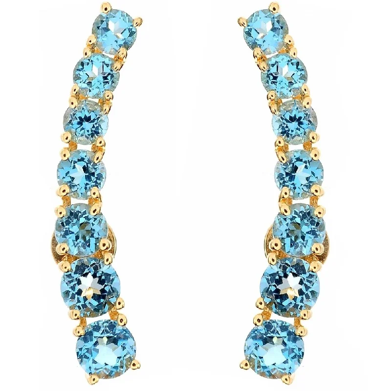 tech rivet earrings-Swiss Blue Topaz Yellow Polished Ear Climbers