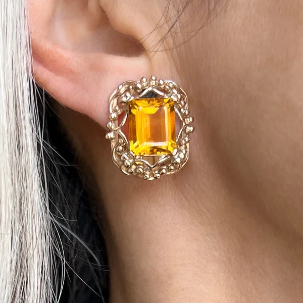 tech angular earrings-Vintage Citrine Clip Earrings