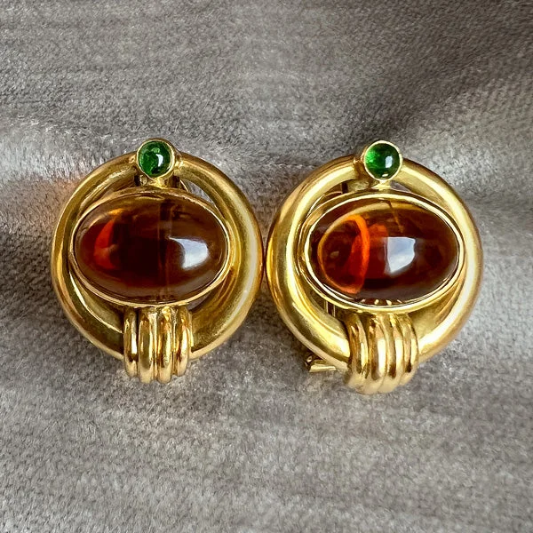 ripple-shaped earrings-Vintage Citrine & Green Tourmaline Earrings