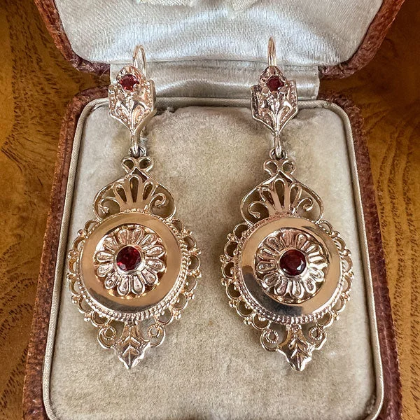 topaz stud earrings-Vintage Victorian Style Garnet Drop Earrings