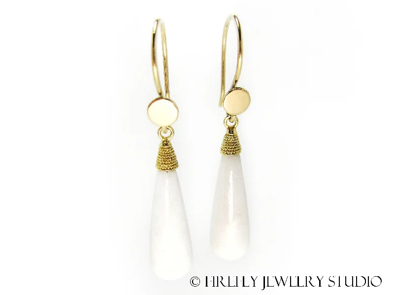 raw turquoise drop earrings-White Agate Full Moon Earrings in 18k Yellow Gold