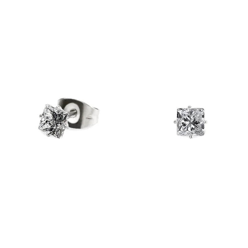 chiseled gemstone earrings-Stainless 5mm square cz stud earrings